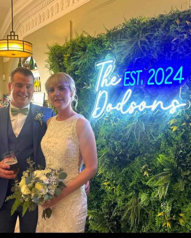Another happy couple 💒  Alot of the custom wedding signs we create are made months before they are showcased on the big day, so it’s always so lovely to be able to see how they have been used 🌟  #weddingneonsigns #customneonsign #customweddingneonsign #bespokewedding #glowwormneon